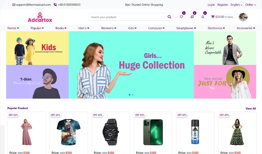 Adcartox-eCommerce business frontend theme Html Css Bootstrap Js